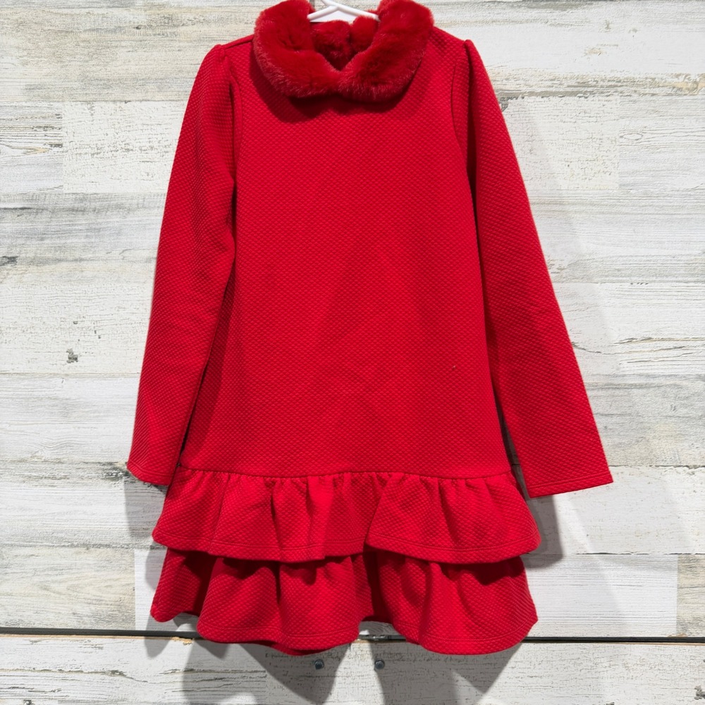 Janie and Jack Dress Girls 7 Red Faux Fur Quilted Ruffle Holiday EUC